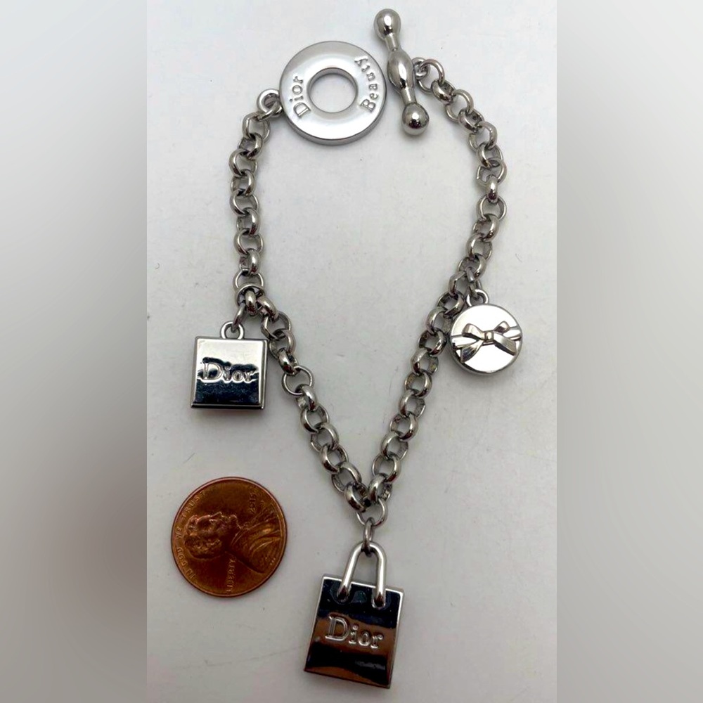 DIOR Silver 3 Charm Toggle Bracelet